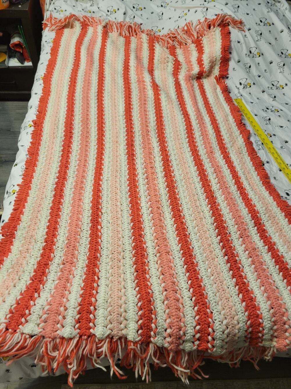 Handmade Crochet Afghan Throw Blanket RPink & White Cottage Core Gorgeous!